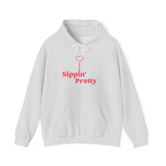 Taste Union | Sippin Pretty Wine Hoodie | Funny Wine Lover Gift, Grey Heather Unisex Sweatshirt, Cozy Pullover for Women, Wine Quote Hoodie