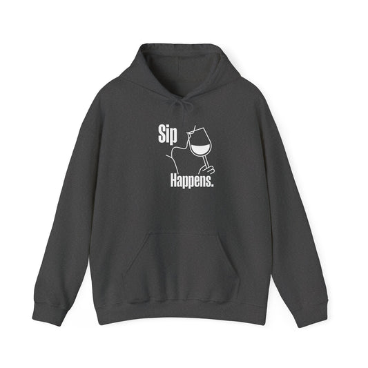 Taste Union | Sip Happens Wine Hoodie | Funny Wine Gift, Grey Unisex Sweatshirt, Cozy Hoodie for Him or Her, Wine Quote, Casual Pullover
