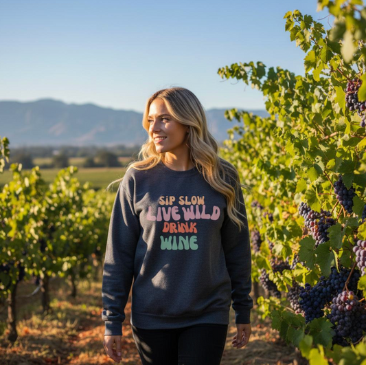 Sip Slow, Live Wild, Drink Wine | Unisex Oversized Sweatshirt | Sustainable Gift with Free Worldwide Shipping