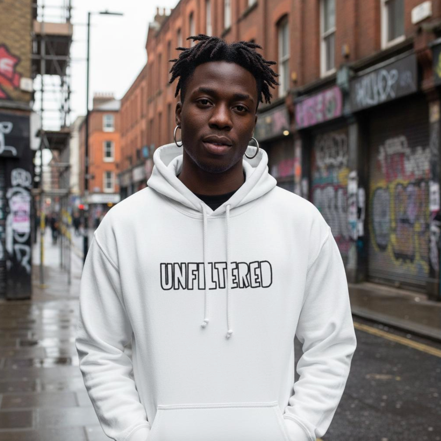 Unfiltered White Hoodie | Black Embroidery | Taste Union