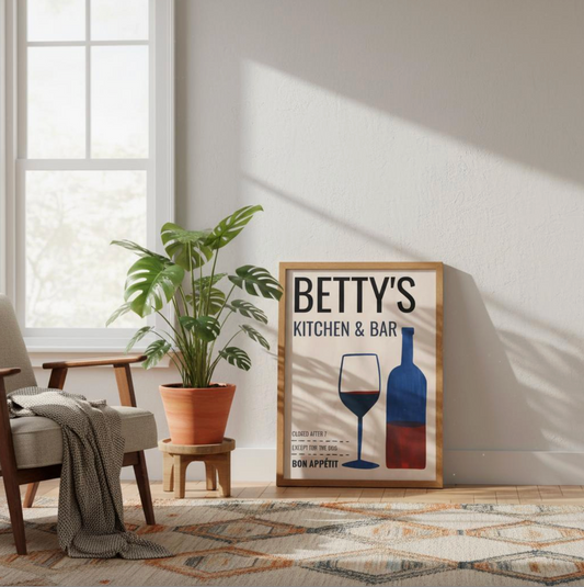 Personalised Kitchen & Bar Poster | Custom Name Wine Bar Wall Art Print