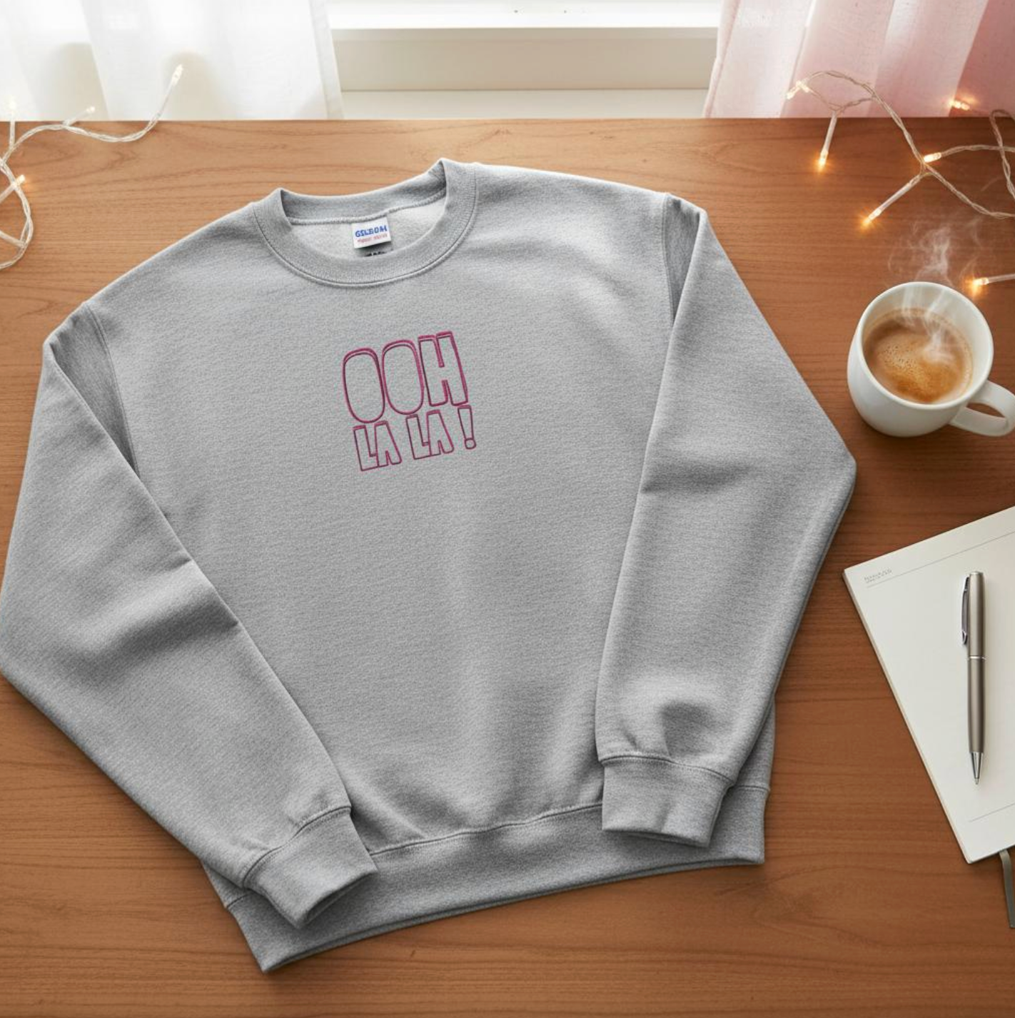Ooh La La Grey Marl Sweatshirt | Pink Embroidery | Taste Union
