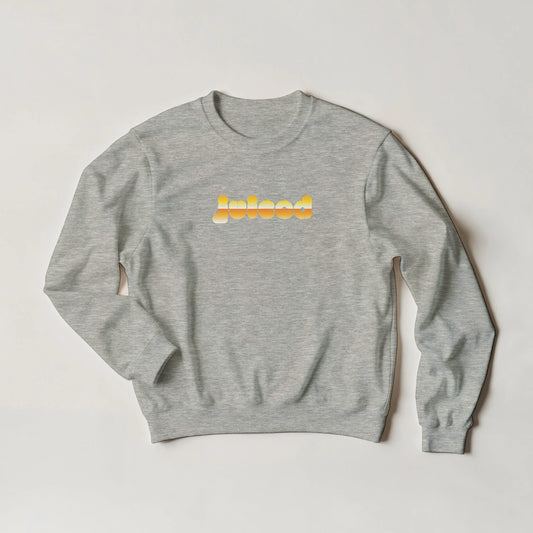 Juiced sweatshirt by Taste Union — unisex grey crewneck featuring bold yellow wine-inspired typography, sustainably made and designed for natural wine lovers.